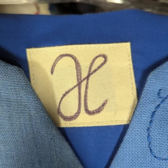 💙 Linen Blue 2X Women's Dress Kaftan Embroidery Side Slit Handmade By H - Picture 10 of 10